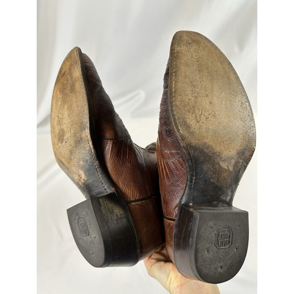 Dan Post Teju Exotic Lizard Leather Western Brown Boots Mens Cowboy Vtg Sz 10D - Picture 8 of 12